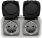 Preview: Feuchtraum Doppel-Steckdose IP44 grau ChiliTec 20469