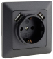 Preview: MILOS Steckdose in Farbe anthrazit mit 2x USB