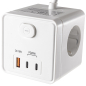 Preview: Steckdosen-Würfel 1x USB-A 2x USB-C 1,5m Kabel weiss 24074