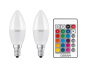 Preview: 2er Pack Osram RGB LED Kerze E14 Fernbedienung Farbwechsel 4,9W dimmbar