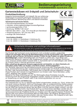 Gartensteckdose IP44 2-fach mit Zeitschaltuhr, Erdspieß, 10m Kabel 22033