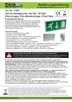 ChiliTec LED Fluchtwegleuchte "NL-W2" 30 LEDs, Erkennungsweite 25m, 27mm flach, Wandmontage 21651