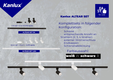 Schienenleuchte 1-Phasen Stromschiene ALTEAR SET 1M3S B Kanlux 45922