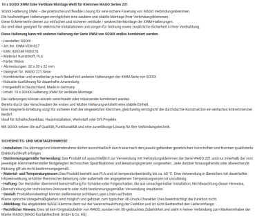 10x SOIXX XWM Ecke Vertikale Montage Weiß XWM-VEW-027