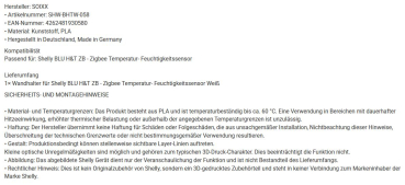 SOIXX Wandhalter für Shelly BLU H&T ZB - Zigbee Temperatur- Feuchtigkeitssensor Weiß Halter SHW-BHTW-058