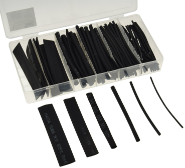 Preview: Schrumpfschlauch-Sortiment 100-teilig Box schwarz Isolierung 17893