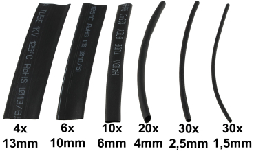 Preview: Schrumpfschlauch-Sortiment 100-teilig Box schwarz Isolierung 17893