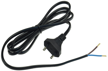 Preview: Netzkabel Euro, blankes Ende, 1,5m H03VVH2-F2 0,75 mm² 2,5A/250V schwarz 18569
