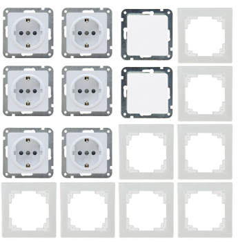 Preview: DELPHI Starter-Kit, 16-teilig, weiß 6x Steckdose, 2x Wechsel-Schalter, 8x Rahmen 19715