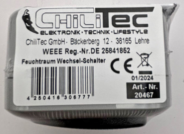 Feuchtraum Wechsel-Schalter IP44 grau ChiliTec 20467