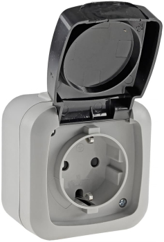 Feuchtraum Steckdose mit Deckel IP44 grau ChiliTec 20468
