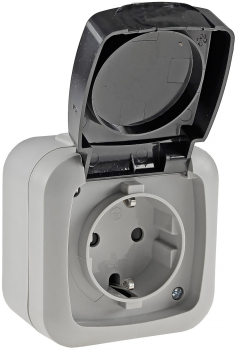 Feuchtraum Steckdose mit Deckel IP44 grau ChiliTec 20468