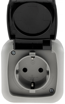 Preview: Feuchtraum Steckdose mit Deckel IP44 grau ChiliTec 20468