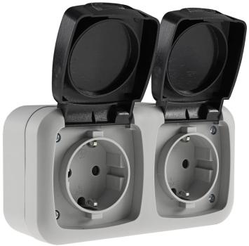 Feuchtraum Doppel-Steckdose IP44 grau ChiliTec 20469