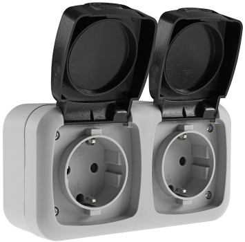 Feuchtraum Doppel-Steckdose IP44 grau ChiliTec 20469