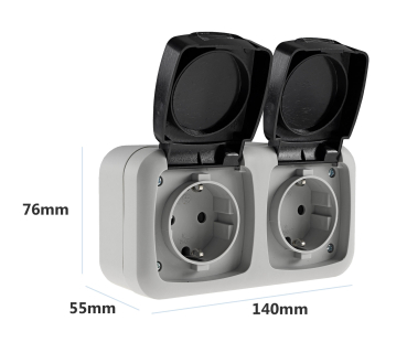 Preview: Feuchtraum Doppel-Steckdose IP44 grau ChiliTec 20469
