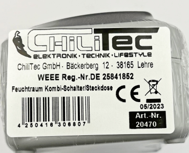 Preview: Feuchtraum Kombi Steckdose + Schalter IP44 grau horizontal ChiliTec 20470