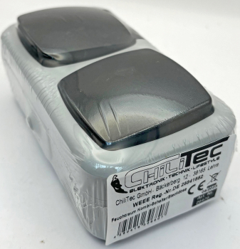 Preview: Feuchtraum Kombi Steckdose + Schalter IP44 grau horizontal ChiliTec 20470