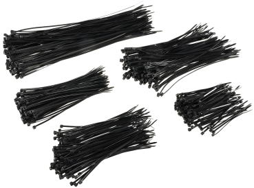 Preview: Kabelbinder Set CKB-500 schwarz - je 100x 100/140/160x2,5mm 200/300x3,5mm, UV fest, 20755
