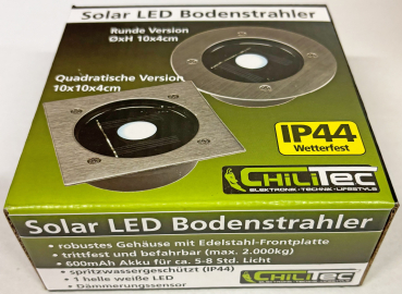 ChiliTec Solar LED Bodenstrahler "CTB-E" eckig IP44 Edelstahl-Front 20839