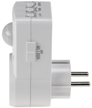 Preview: Zwischenstecker mit Bewegungsmelder 120° 9m Reichweite 230V 1200W weiß PIR-Sensor LED geeignet