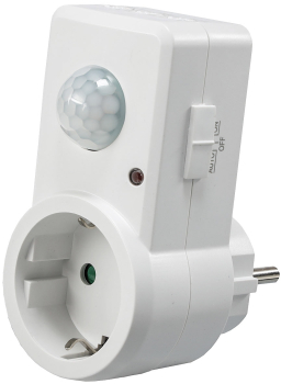 Zwischenstecker mit Bewegungsmelder 120° 9m Reichweite 230V 1200W weiß PIR-Sensor LED geeignet