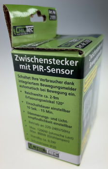 Zwischenstecker mit Bewegungsmelder 120° 9m Reichweite 230V 1200W weiß PIR-Sensor LED geeignet