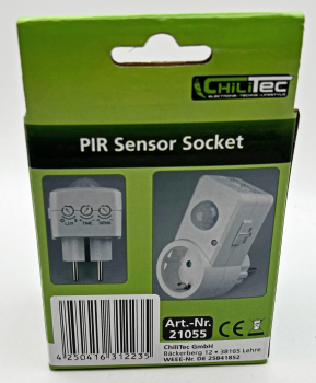 Zwischenstecker mit Bewegungsmelder 120° 9m Reichweite 230V 1200W weiß PIR-Sensor LED geeignet