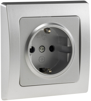 Preview: DELPHI Steckdose mit erhöhtem Berührungsschutz silber