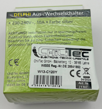 Preview: DELPHI Wechsel-Schalter 250AV/10A silber, inkl. Rahmen
