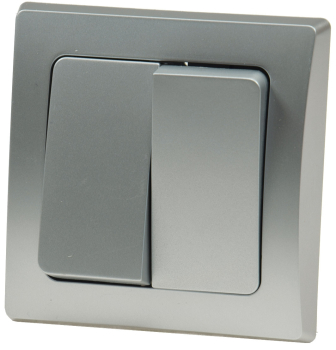 Preview: DELPHI Serien-Schalter 2-fach 0-250AV/10A silber, inkl. Rahmen