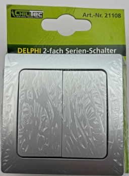 Preview: DELPHI Serien-Schalter 2-fach 0-250AV/10A silber, inkl. Rahmen