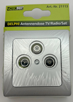 Preview: DELPHI Antennendose Radio+Sat+TV mit Rahmen, silber 21113