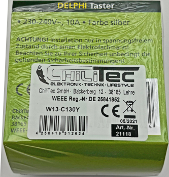Preview: DELPHI Taster 0-250AV/10A silber, inkl. Rahmen