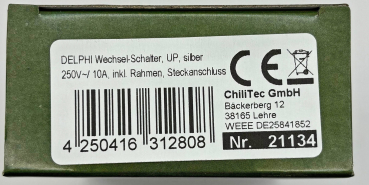 Preview: DELPHI Wechsel-Schalter, Unterputz, 250AV/10A silber, inkl. Rahmen - Kopie