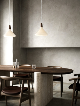 Preview: Designer Pendelleuchte Float 27 Nordlux Glas Holz 27cm Pendel weiß