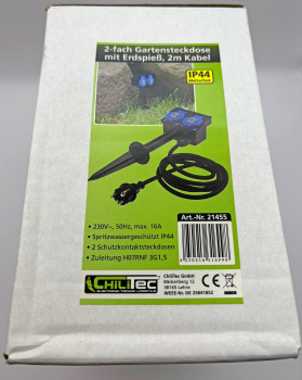 Gartensteckdose IP44 2-fach mit Erdspieß 250V 16A Schutzkontaktsteckdosen