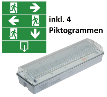 ChiliTec LED Fluchtwegleuchte IP65 "NL-W1" 30 LEDs, Erkennungsweite 25m, Wandmontage 21650