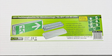 ChiliTec LED Fluchtwegleuchte IP65 "NL-W1" 30 LEDs, Erkennungsweite 25m, Wandmontage 21650