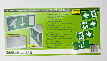 ChiliTec LED Fluchtwegleuchte "NL-W2" 30 LEDs, Erkennungsweite 25m, 27mm flach, Wandmontage 21651