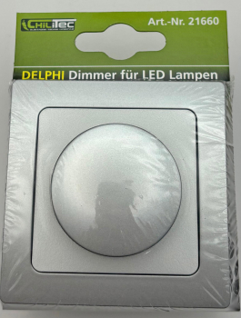 Preview: Dimmer DELPHI Helligkeitsregler Einbau 250V / 3-60W Silber Klick Ein- Ausschalter für elektronische Trafos