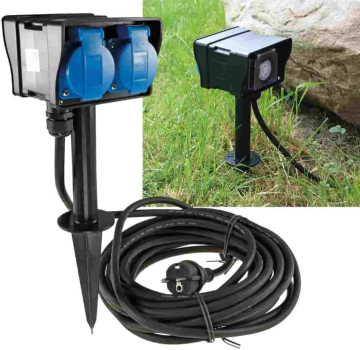 Gartensteckdose IP44 2-fach mit Zeitschaltuhr, Erdspieß, 2m Kabel 22032
