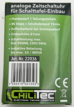 Analoge Tages-Zeitschaltuhr für Sicherungskasten-Einbau max. 3500W 22036