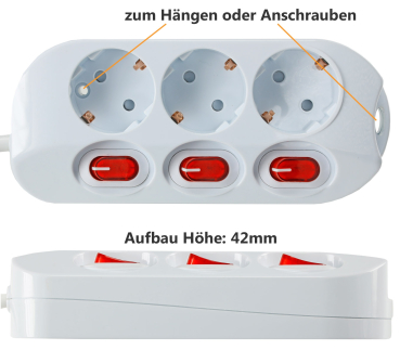 Preview: ChiliTec Steckdosenleiste mit Einzelschaltung 3-fach weiß 1,5m Kabel 22125