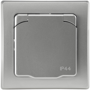 Preview: DELPHI Steckdose mit Einstecksicherung und Deckel IP44 silber
