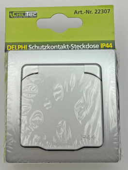 DELPHI Steckdose mit Einstecksicherung, Deckel IP44 silber