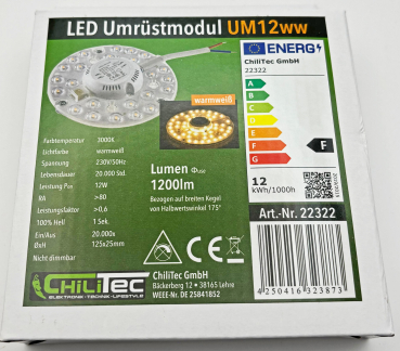 ChiliTec LED Modul "UM12ww" Ø12cm 12W 3000K 1200Lm Magnethalter 22322 für Leuchten Umrüstung