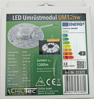 ChiliTec LED Modul "UM12nw" Ø12cm 12W 4000K 1300Lm Magnethalter 22323 - Leuchten Umrüstung