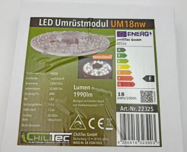 ChiliTec LED Modul "UM18nw" Ø18cm 18W 4000K 1990Lm Magnethalter 22325 - Leuchten Umrüstung