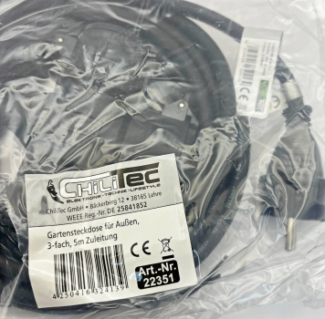 3-fach Gartensteckdose mit Deckel 5m Kabel IP44 Schutzkontaktsteckdosen für den Außenbereich 22351